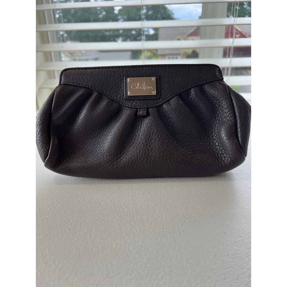 Cole Haan Brown Pebbled Leather Magnetic‎ Closure Clutch Bag